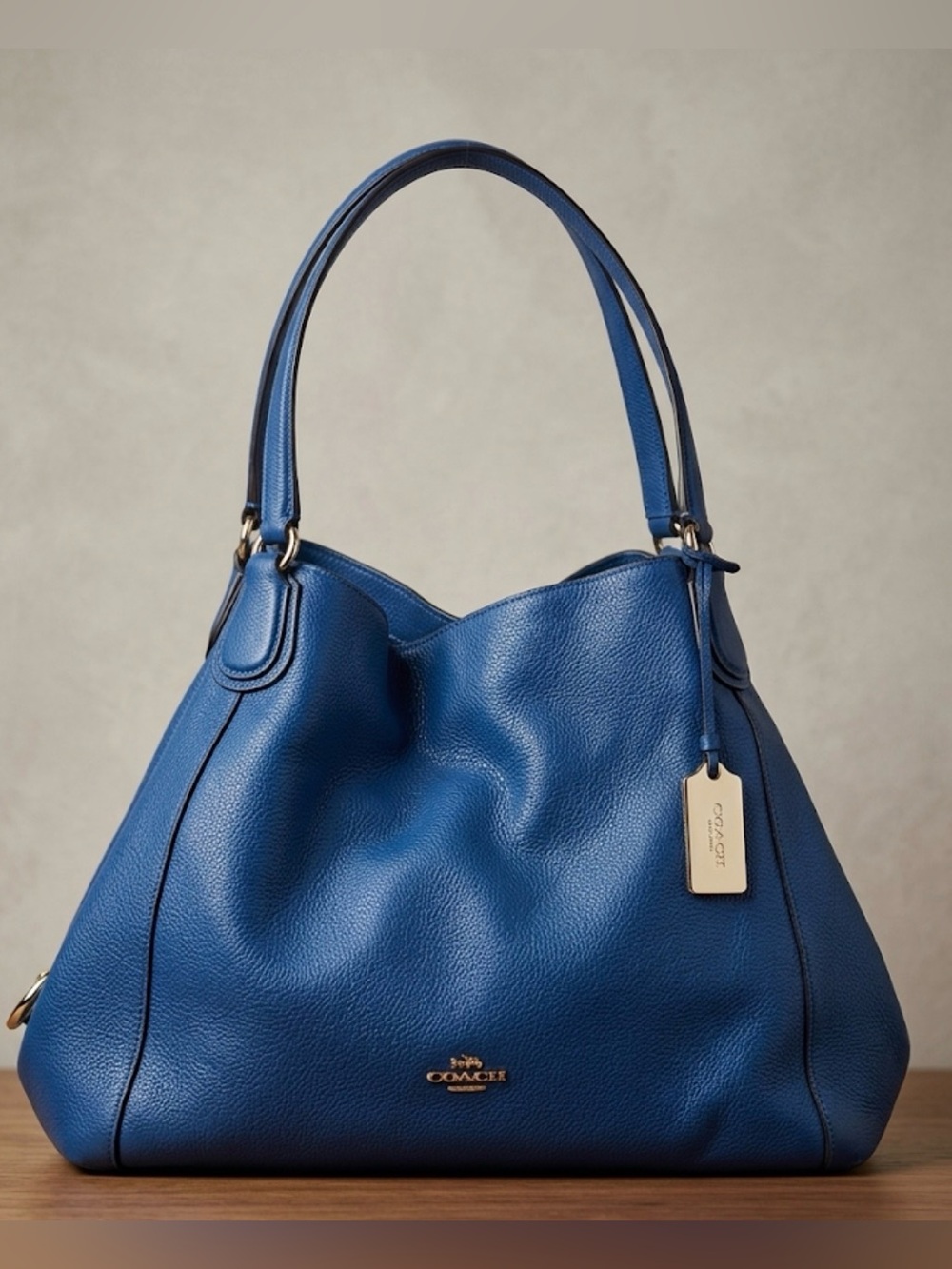 COACH Edie 31 Cobalt Blue Pebbled Leather Shoulder Bag - Picture 2 of 14
